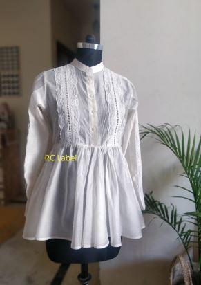 Cotton silk chandheri(Indian Jacquard) lace shirt